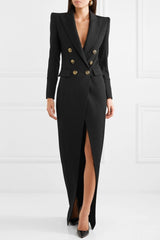 Deep V- Neck Suit Style Cotton Dress