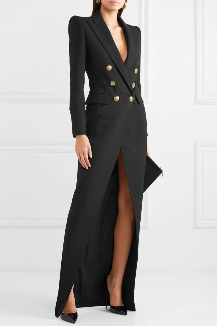 Deep V- Neck Suit Style Cotton Dress