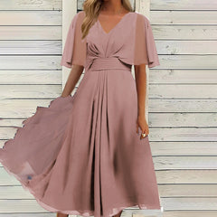 Casual Large Swing Dress with V-neck Waist Trimming