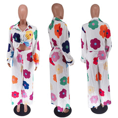 Colorfull Printed Flowers Blouse And Pants