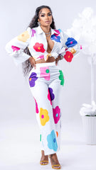 Colorfull Printed Flowers Blouse And Pants